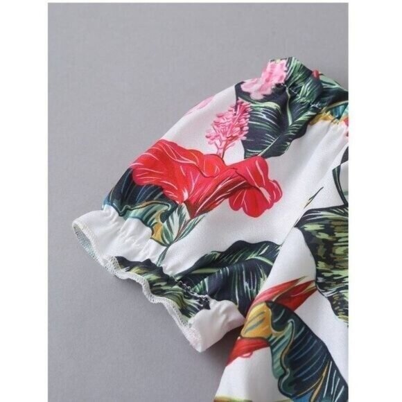 Two-Piece Set Toddler Girls Leaf Print Bardot Top & Shorts NEW - Picture 2 of 4